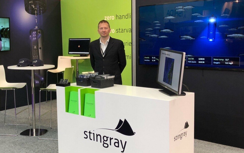 John Arne Breivik, er svært fornøyd med å ha solgt over 50 laser noder i 2018. Her på stand under Seafood Expo i Brussel. Foto: Stingray.