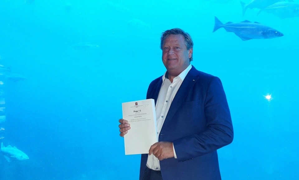 Fiskeri- og sjømatminister Harald Tom Nesvik På plass på Atlanterhavsparken for å presentere regjeringens forslag til statsbudsjett for 2020. Foto: Nærings- og fiskeridepartementet