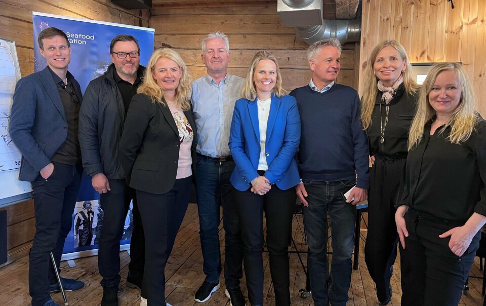 Fra venstre: Hans V. Bjelland, Sintef Ocean, Bjørn Arvid Sætren, Havforskningsinstituttet, Ingunn Midttun Godal, Mattilsynet, Trond Kathenes, Grieg Seafood, Nina Stangeland, NCE Seafood Innovation, Jon Iden, NHH, Maria Helsengreen, EY, Lise DeJager, DNVGL. Foto: NCE Seafood Innovation