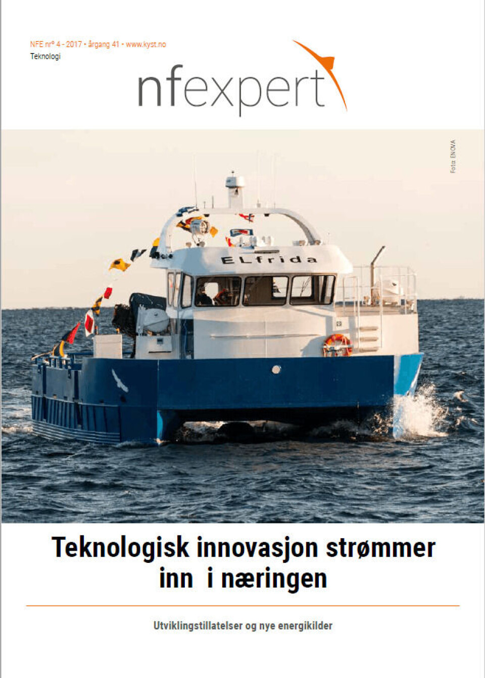 Norsk Fiskeoppdretts temanummer om teknologi omhandler bl.a nye fremdriftsmidler på båt. Norsk Fiskeoppdretts temanummer om teknologi omhandler bl.a nye fremdriftsmidler på båt.