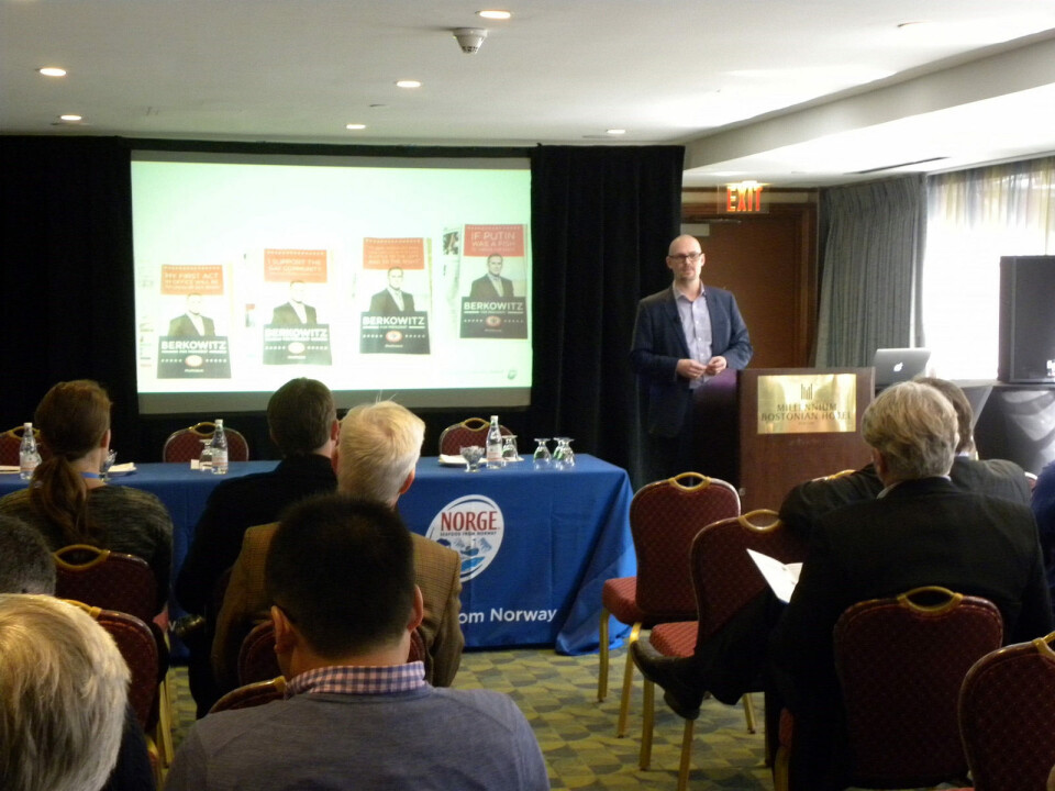 Fiskeriutsending for USA, Egil Ove Sundheim under sjømatmessen i Boston som ble arrangert denne uken. Foto: Norges Sjømatråd.