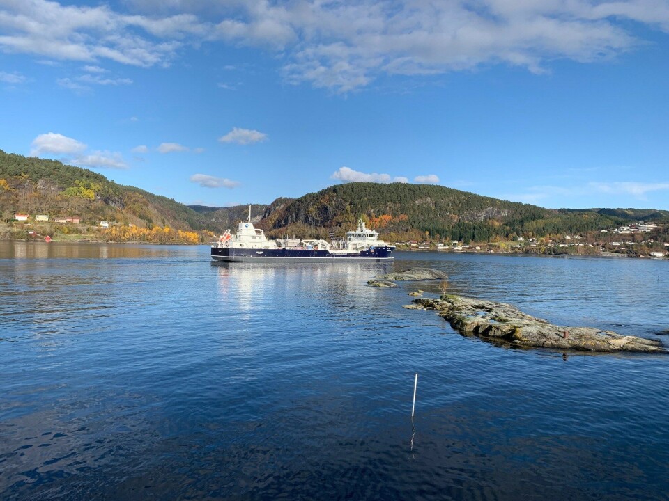 «Ronja Storm» er på prøvetur ved Havyard Ship Technology verft. Foto: Havyard Group.