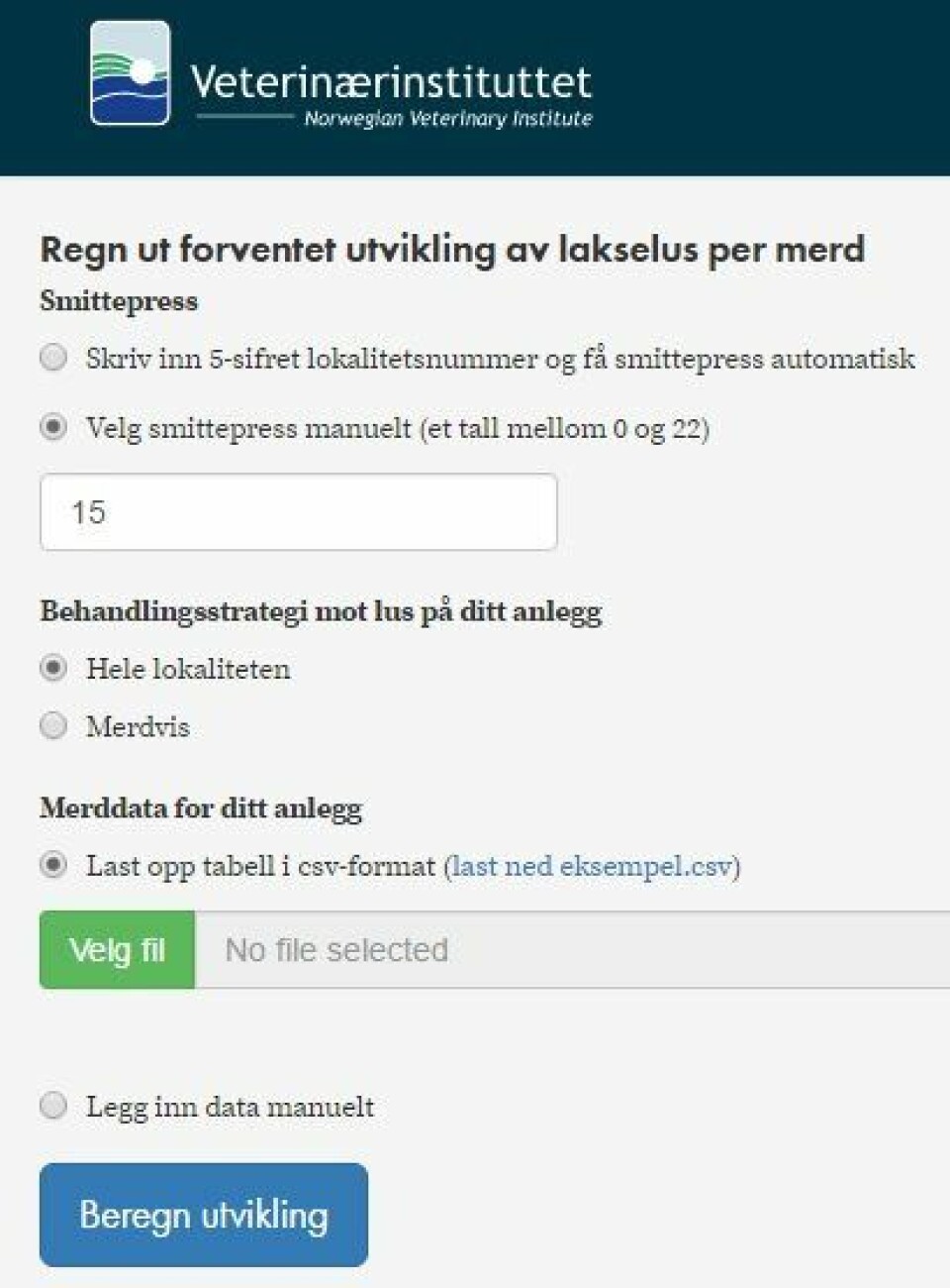 Ny lusekalkulator-app er i dag lansert av Veterinærinstituttet. Kilde: Skjermdump.