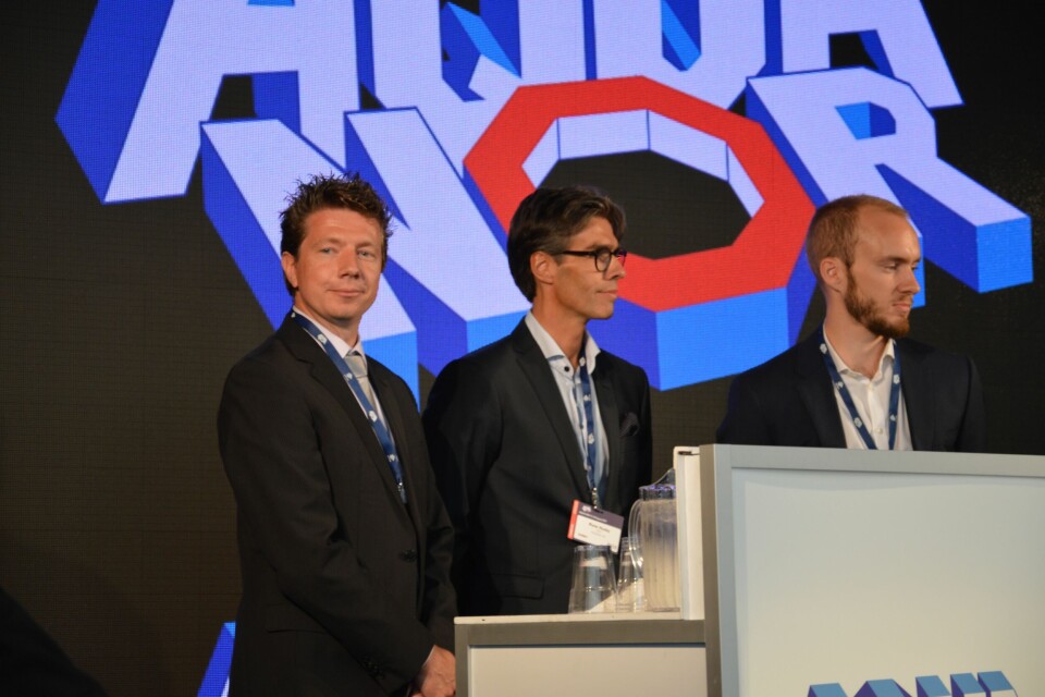 De tre nominerte selskapene Ace Aquatech, OptoScale og Planktonic. Foto: Therese Soltveit.