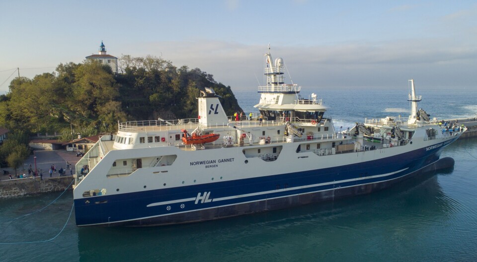 Det hybride slaktefartøyet «Norwegian Gannet» har nå hatt sin første jomfrutur, og skal testes ut de neste ukene. Slakteskipet har Wärtsilä design, og settes i drift for HavLine gruppen i løpet av november. Foto/video: Balenciaga og Hav Line Gruppen.