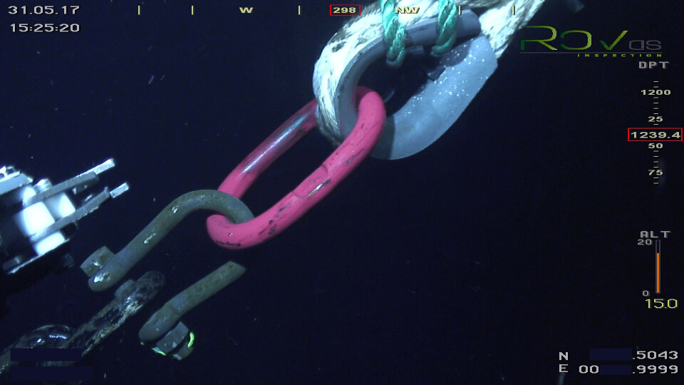 Rov AS satt dybderekord ved fortøyningsinspeksjon. Foto: Rov AS.