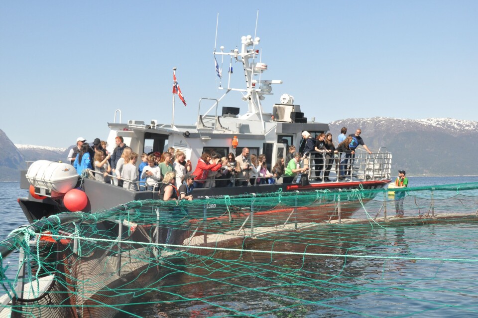 Ungdommen var svært nyfikne på merdkanten. Foto: Geir Helge Østerbø/ Osland Havbruk.