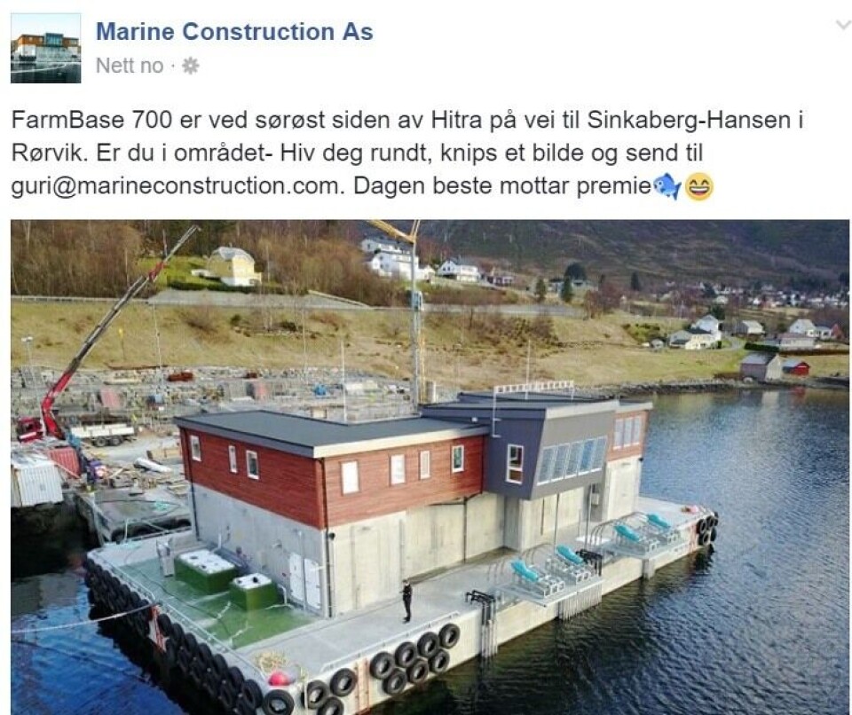 Screenshot av Marine Constructions Facebook-post.