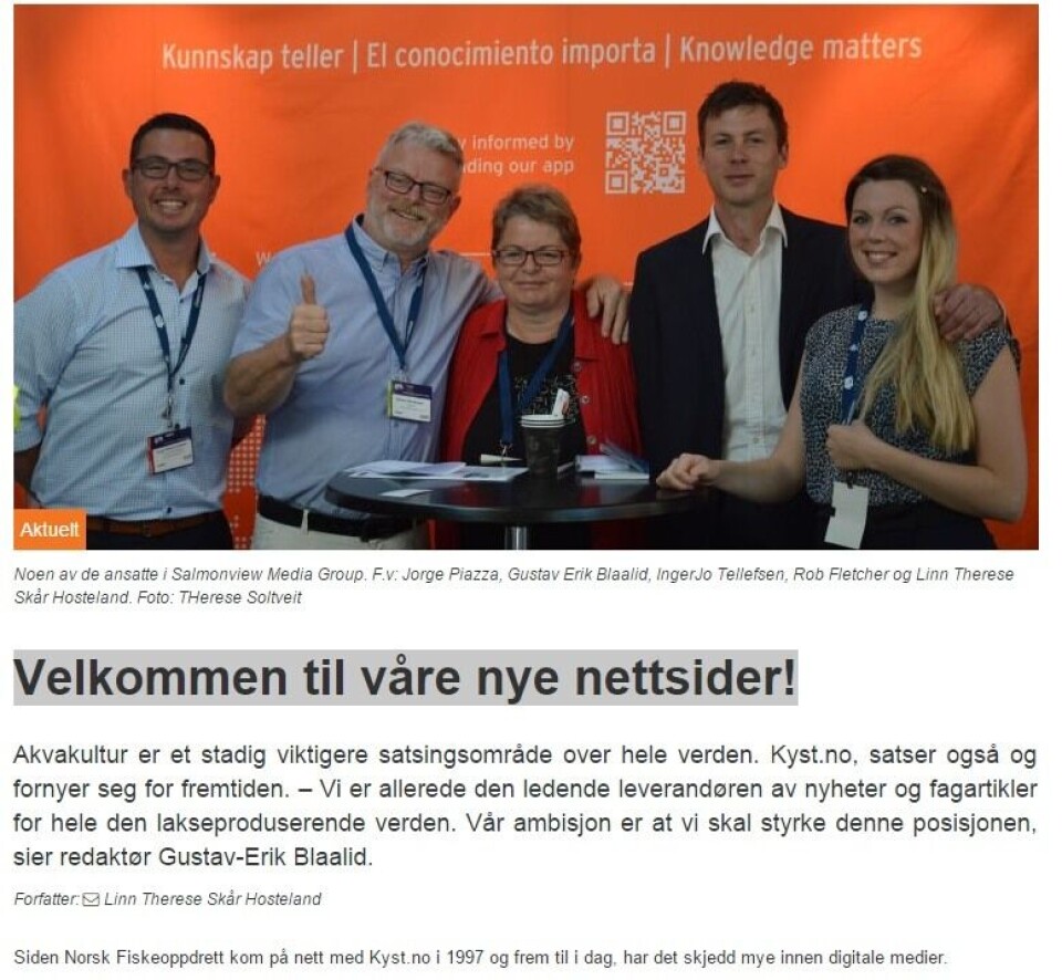 Norsk fiskeoppdrett fikk 19 november nye nettsider. Foto: Screenshot.