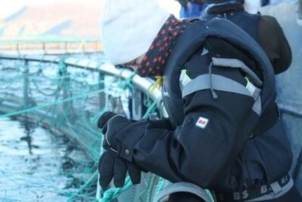 Ungdommen får omvisning på Marine Harvest sin lokalitet på Vigra (Røysa). Foto: Fisk OK