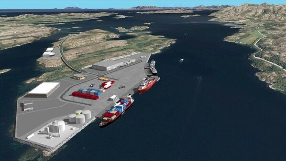 I 2016 ferdigstilles en ny kysthavn med ro-ro-fasiliteter på Kråkøya nord for Rørvik. Illustrasjonsfoto: Nord-Trøndelag Havn Rørvik IKS.