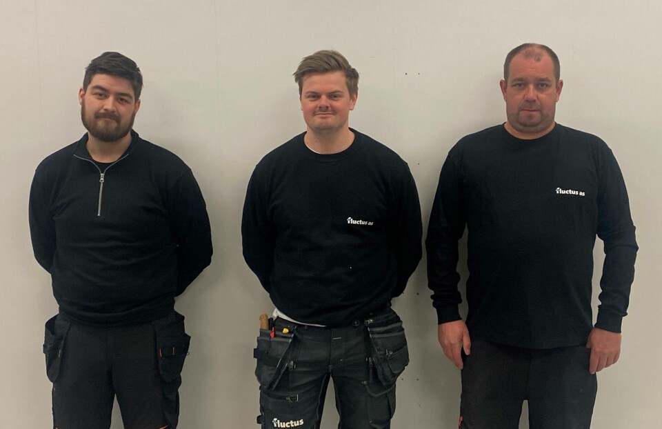 De tre nye teknikerne i Fluctus. Fra venstre: Thomas, Joakim og Tommy. Foto: Fluctus De tre nye teknikerne i Fluctus. Fra venstre: Thomas, Joakim og Tommy. Foto: Fluctus
