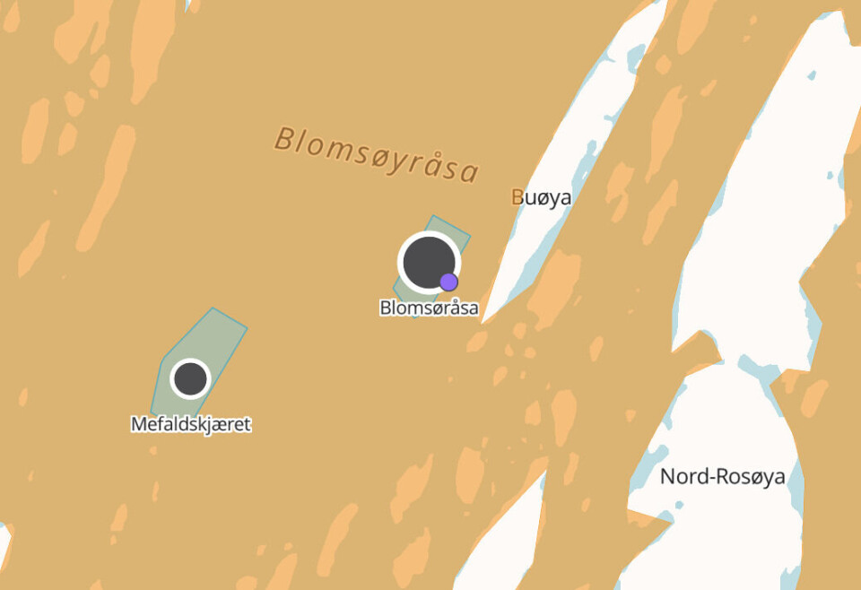 Mowi-lokalitet Blomsøråsa i Alstahaug kommune. Kilde: Barentswatch Mowi-lokalitet Blomsøråsa i Alstahaug kommune. Kilde: Barentswatch
