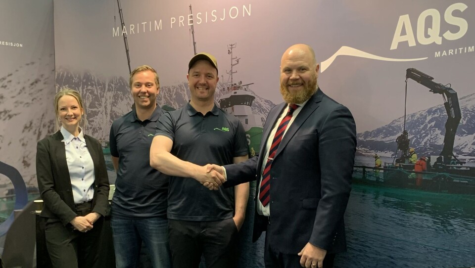 Fra venstre: Lena Einseth (Salgssjef AQS), Sigmund Sætnan (Tekn.insp AQS), Kristian Hjertvik (Teknisk Sjef AQS) og Anders Bjørdal (Area Sales Manager - Maritime Partner)